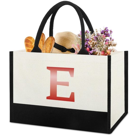 Monogrammed Initial Canvas Tote Bag Gifts, Unique Beach Work Bag :3 - Picture 1 of 7